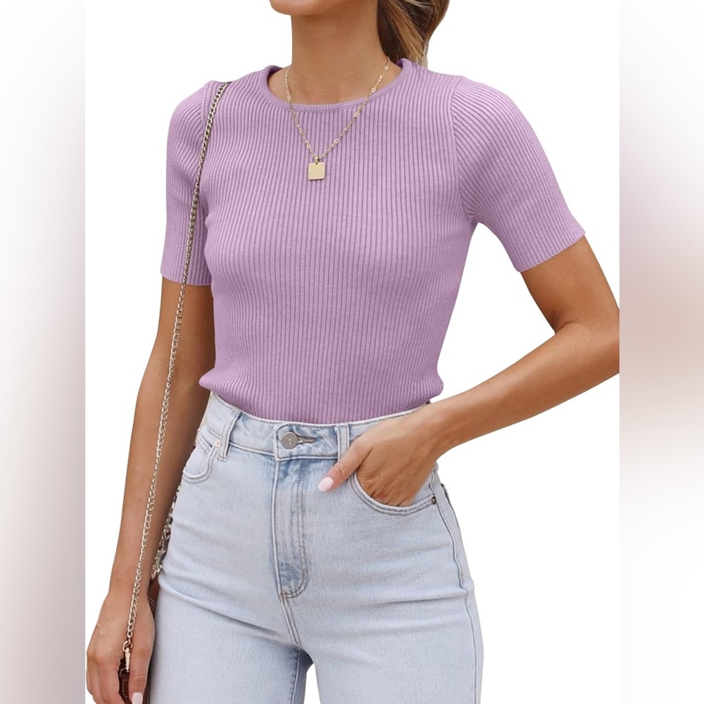 ZESICA Lilac Ribbed Knit Puff Sleeve Top – Size XS
